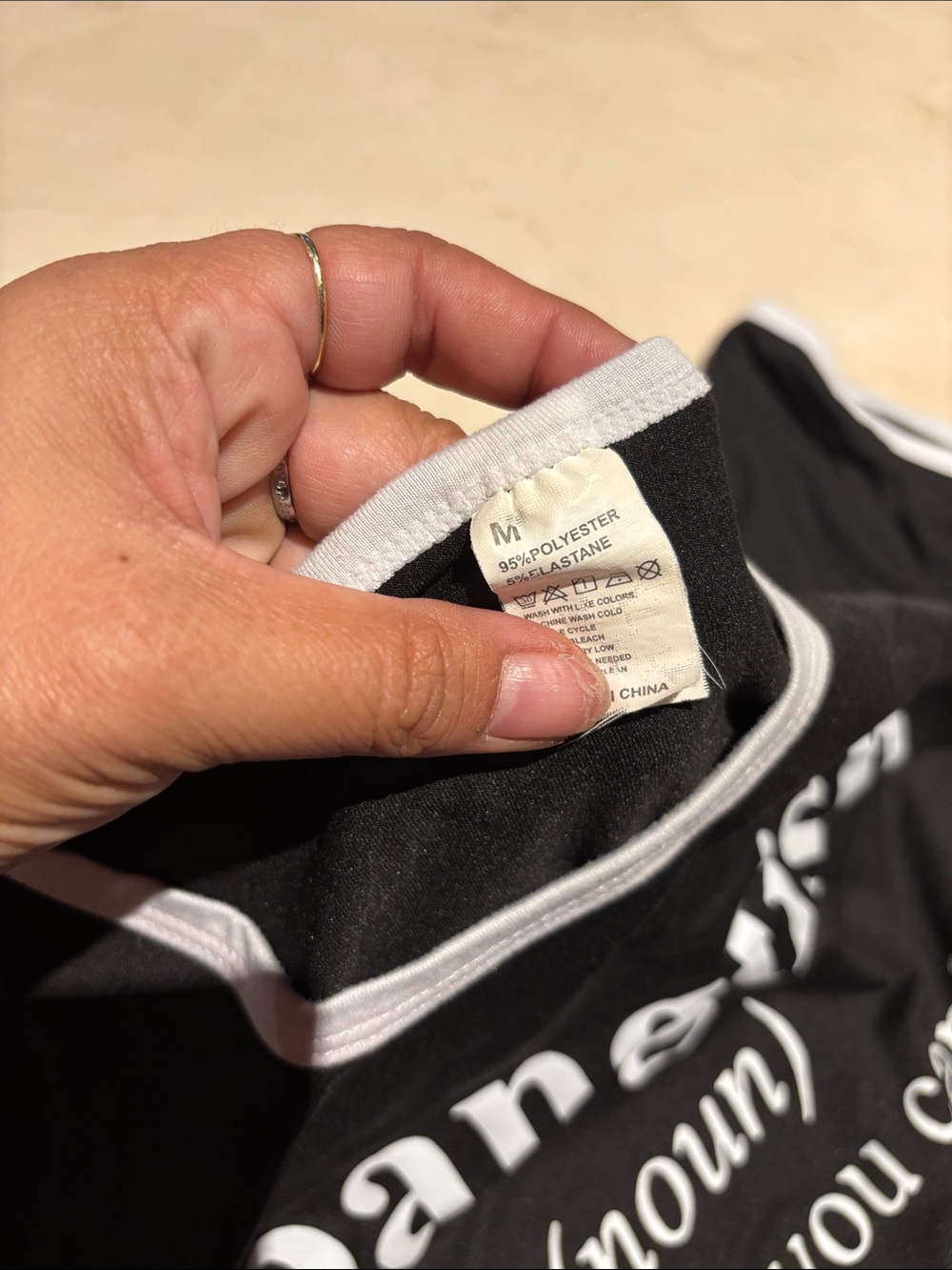 Spanglish Graphic Ringer T-Shirt - Black with White Trim - Picture 7 of 7